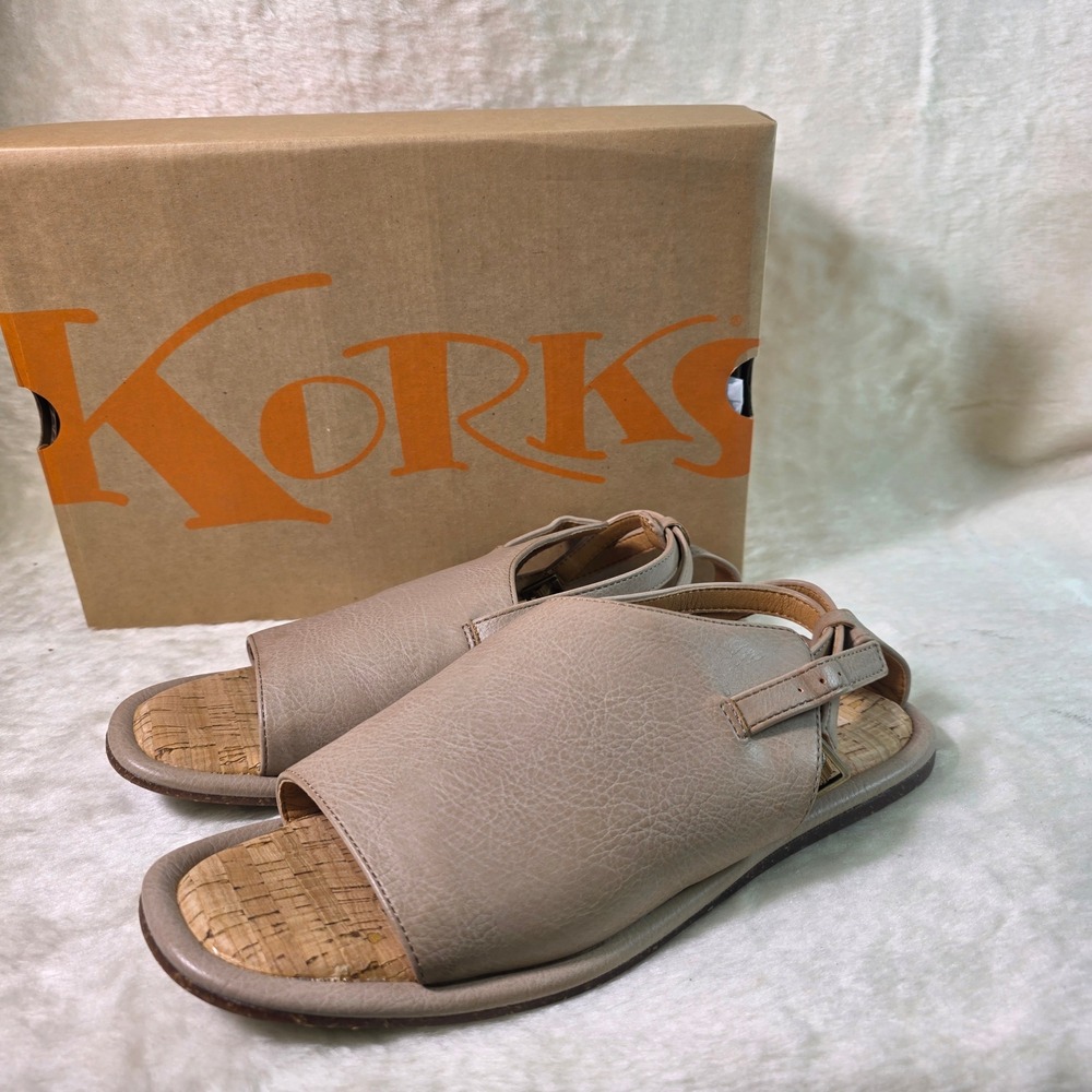 Korks Tate Sandals Natural Nubuck PU Slingback Flats Lightweight Women 8 NEW